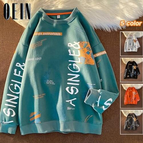 OEIN Oversized Crewneck Print Sweatshirts Mens 2021 Autumn Korean Fashion Hoodies Streetwear Hip Hop Pullover Harajuku Hoody Men
