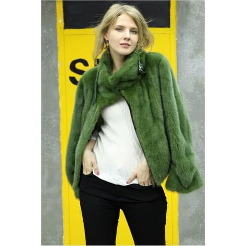 Women winter real mink fur coat short style ladies motorcycle suits import mink fur outerwear mink fur jacket female