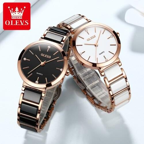 OLEVS Women Business Watch Fashion Luxury Black Watch for Women Casual Waterproof Quartz Ladies Ceramic Watch Zegarek Damski