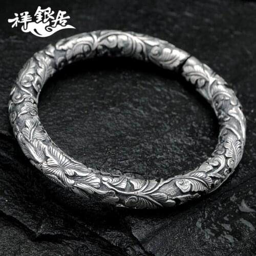 Silver bracelet female manual fine silver bracelet silver bloom peony female money national wind restoring ancient ways
