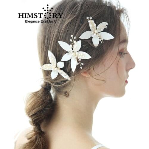 Gold Prom Bride Bridesmaid Hair Accessories Pearl Lily Flower Hairstick Luxury Crystal Rhinestone Wedding Hairpins Sticks