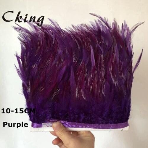 10M 10-15cm Purple Rooster Hackle Feather Trims Cock Saddle Feather Trim Feather Fringe Ribbon Feather Strip For Costume/Skirt