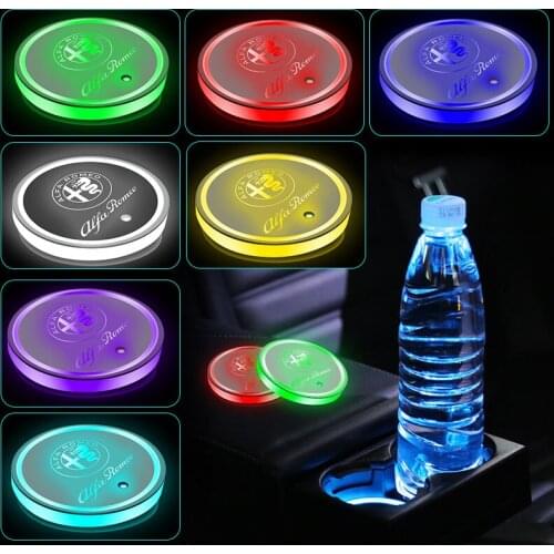 2pcs 7 Colors Car Decor USB Charging LED Water Coaster Cup Holder Mat For Alfa Alpha Romeo 159 147 156 Giulietta 147 159 Mito