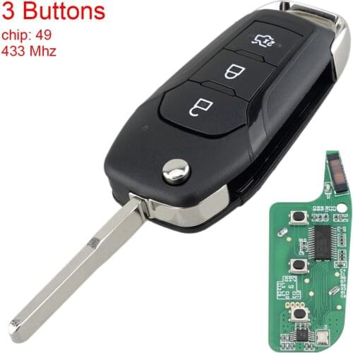 433MHz 3 Buttons Car Flip Key Remote Key Fob with 49 Chip Auto Car Key Replacement Fit for Ford Transit Custom w/ Panther Engine
