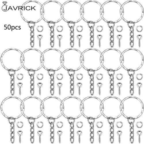 50Pcs Silver Screw Eye Pin Key Chains With Open Jump Ring Chain Extender Eye Pins Split Keyring Jewelry Making Findings