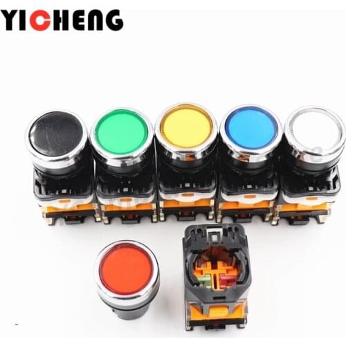 6Pcs self-reset / self-locking button switch High quality and durableLAY38-11BN flat button 22MM normally open normally closed