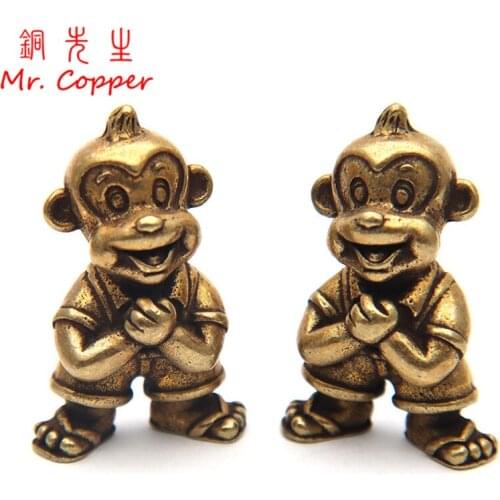 Antique Brass Cute Monkey Miniatures Figurines Desktop Ornament Metal Copper Animal Model Sculpture Home Decoration Accessories