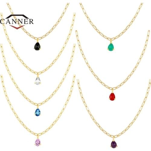 CANNER 925 Sterling Silver Chain Drop Pendant Color Zircon Ladies Clavicle Necklace for Women Jewelry Collar collares para mujer