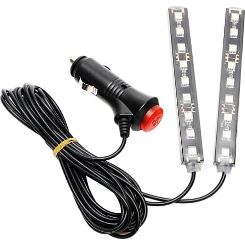 Car Atmosphere Lamp Dash Floor Foot LED Strip Lights 2x 9 LED Cigarette Lighter Adapter LED Decoration Lamp Car-styling