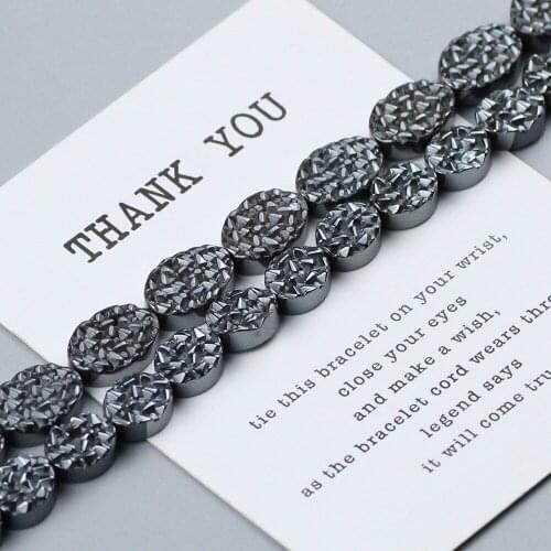 Carving Uneven Coin Black Hematite Stone beads 8/10MM Flat Oval Spacer Loose beads for DIY Jewelry Making Bracelet Accessories