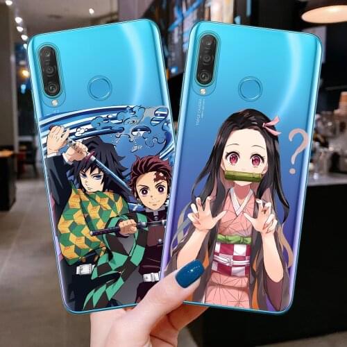 Cartoon Japan Anime Demon Slayer Kimetsu No Yaiba Phone Case For Coque Huawei P40 Lite E P10 P20 P30 Mate 20 Lite Pro Back Cover