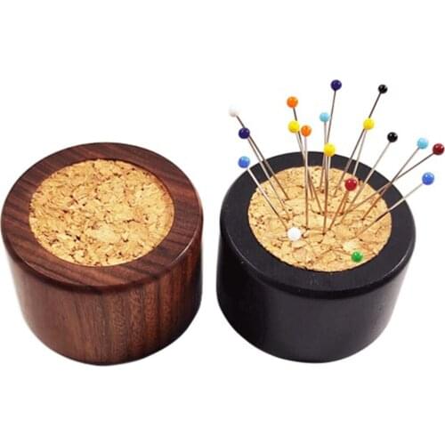 Wood Cork Pin Cushions Brown Black Round High Quality Sewing Pincushion Needle Pad Safety Storage Pin Holder Sewing Supplies