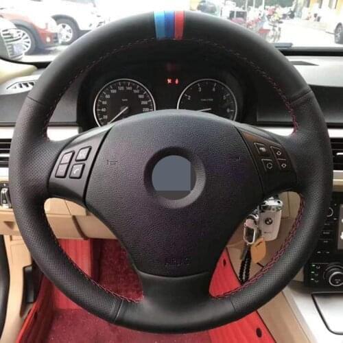 DIY Hand-Stitched Soft Black Genuine Leather Car Steering Wheel Cover For BMW 530 523 523li 525 520li 535 545i E60