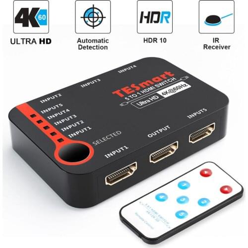 HDMI Switch 5 Ports HDMI Switcher 5 In 1 Out HDMI Splitter 5x1 Switch Ultra HD 4K@60Hz 3D For 4K HDTV PS3/4 IR Remote Control