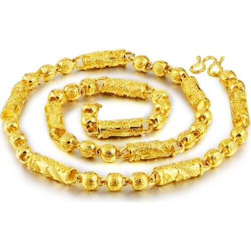 Hiphop Men Party 22k Yellow Gold Fine Ball Necklace for Unisex Fine Colgantes De Bizuteria Kolye Bijoux Colgante Bamboo Jewelry