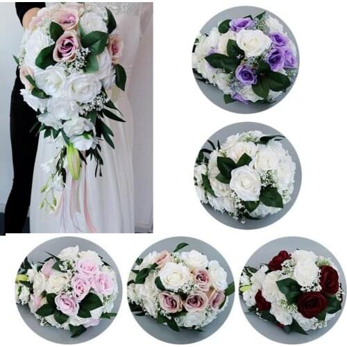 Wedding Bouquet Flowers Bridal Bouquets Artificial Flower Satin Ribbon Decor For DIY Home Garden Wedding Decoration
