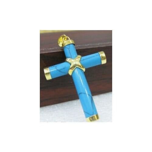 Jew2216 Exquisite Turquoise 18KGP Cross Christmas Pendant & Necklace