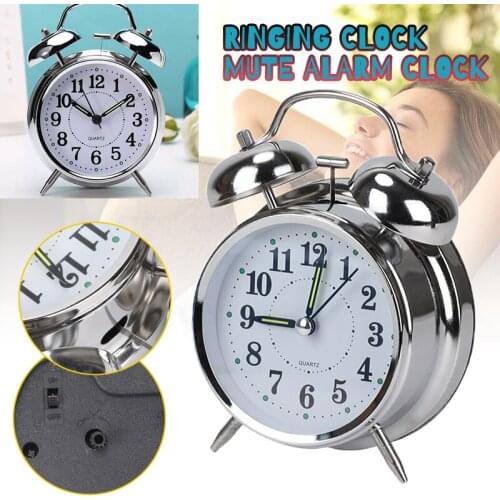 4'' Classic Retro Mechanical Alarm Clock Loud Double Bells With Night Light Alarm Clock Cute Silent Pointer Clocks Home Decor