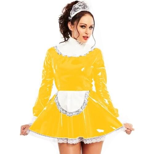 Black and White Lace Dress French maid lace dress rubber maid uniforms Dresses with Apron Sexy Cosplay Dress Maid Costumes