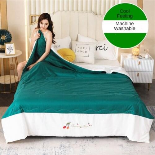 Embroidered summer quilt, air-conditioning, cool feeling, ice silk, student dormitory single thin quilt, double household quilt