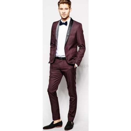 Bungundy Shawl Collar Fashion Men Suits 2021 Tailor Made High Quality Formal Wedding Party Prom Terno Masculino 2Pieces