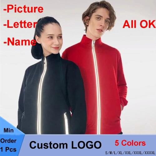 Fashion Mens Reflective Long Sleeve Hoodies Casual Hip-Hop Loose Sweatshirt Tops Blouse Zip Jacket For Men Women