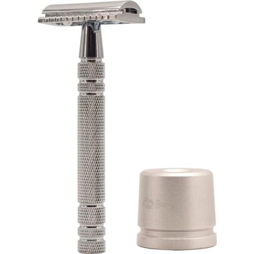 WEISHI Bright Silver Mens Classic Double-sided Manual Razor Long Handle Safety Razors Shaving 1 Razor Simple packing