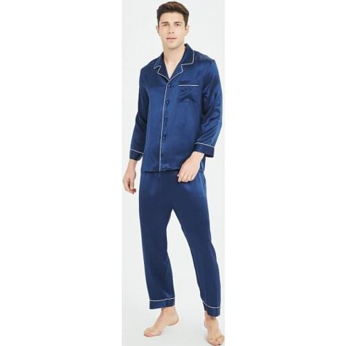 19 Momme Silk Pajamas Mens 100% Mulberry Silk Long Sleeve Suit Couples Comfortable Pajamas Man sleepwear 2021 New Style