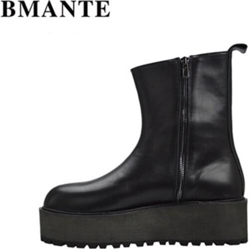 Men Genuine Leather Darkness Boots Trainers Solid Male Adult Ankle Boots Casual Zip Flats Platform Increased Sneaker Luxury