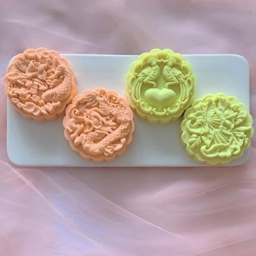 DIY 3D Mooncake Mold Set 150g Dragon Fish Patterns Plastic Moon Cake Mold