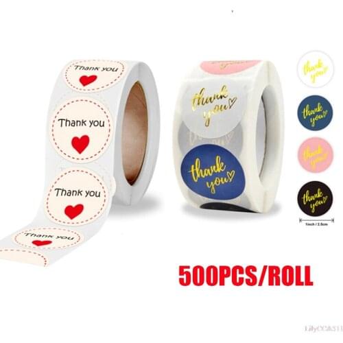 500pcs Thank You Stickers Seal Labels 1inch Gold Foil Paper Decoration Sticker