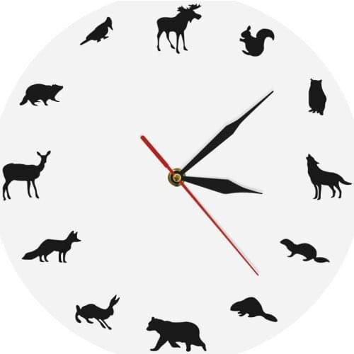 Wild Animals Clock Wolf Wall Clock Squirrel Modern Round Wall Clock Home Decor Bear Contemporary Wall Art Handmade Gift