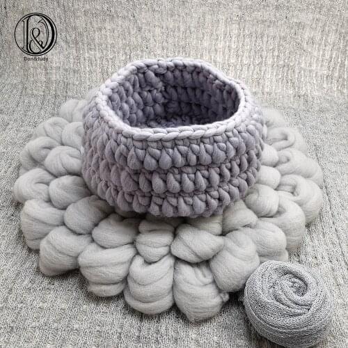 Don&Judy 100% Wool Blanket + Basket +150x100cm Backdrop + 140x30cm Wrap Set Newborn Blanket Background for Photo Shoot Prop