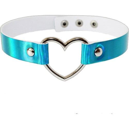 Trendy Sexy Necklace Women Choker PU Leather Chocker Handmade Metal Laser chocker Rainbow Punk Gothic Necklaces Collier Jewelry