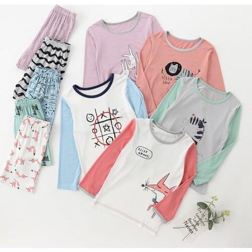 Kids Pajamas Clothing Set Boys Girls Modal Cartoon Sleepwear Print Toddler PJS Long Sleeve Top & Pants Sets Children Homewear