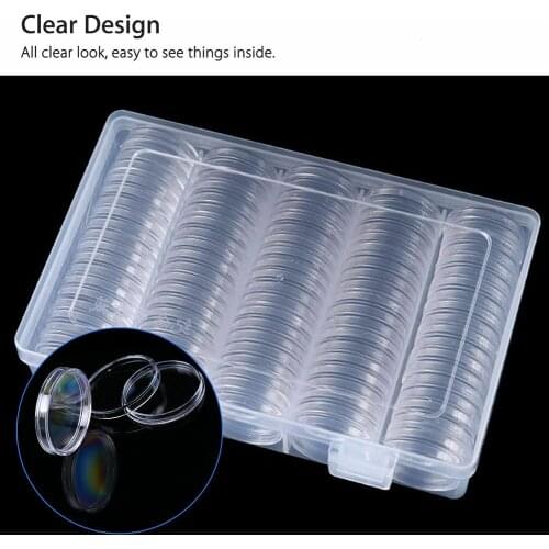 30mm Clear Round Plastic Coin Capsule Box Holder 100pcs Coin Slabs Coin Storage Box SNO88
