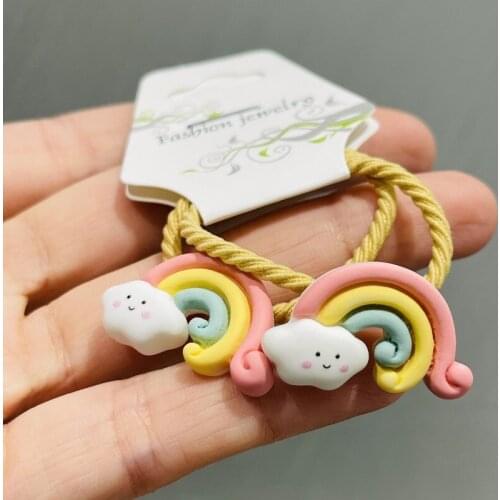 2Pcs Rainbow Lollipop Crown Hair Accessories Children Rubber Bands Scrunchies Elastic Hair Bands Girls Decorations Ties Gift