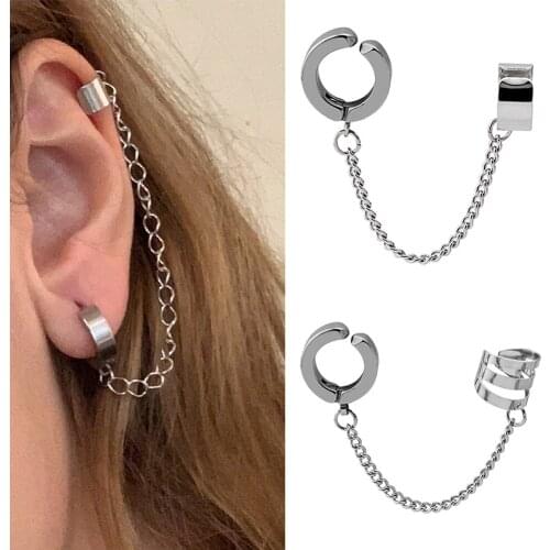 New Fashion Punk Stainless Steel Clip Earring for Teens Women Men Ear Cuffs Street Cool Jewelry 1Pcs Silver Color Chain Ear Clip
