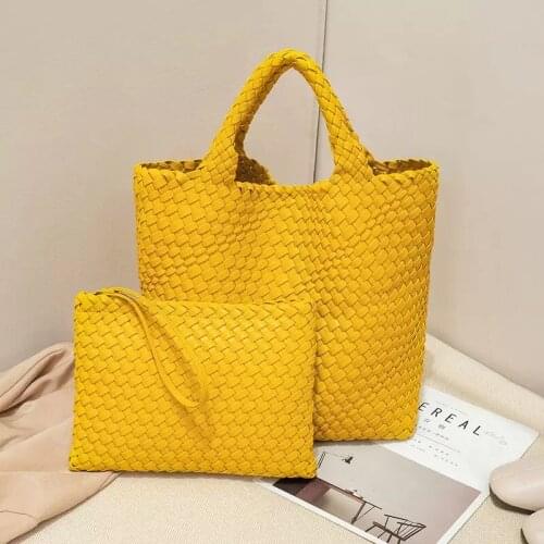 Pure hand woven female handbag large capacity shoulder bag woven tote bag female retro soft leather shopping purse