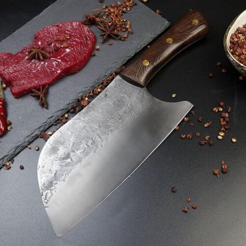 Traditional Handmade Forged Kitchen Knife Hammer Stainless Steel Chefs Chopper Cooking Knives Wooden H Meat Slicer Butcher