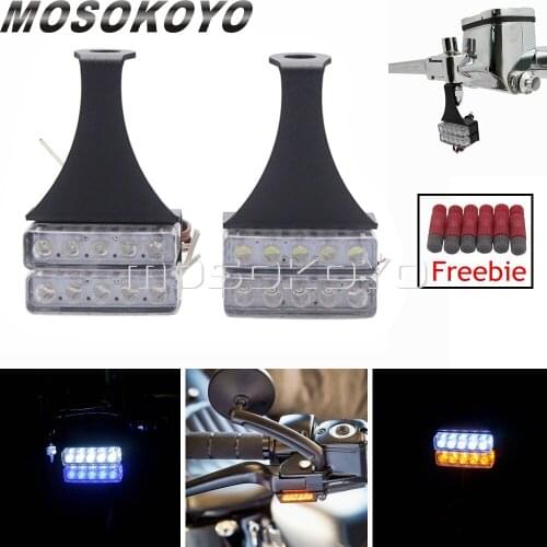 Universal Cruiser LED Mini Turn Signals 8mm Mirrors Mount Blinker License Plate Light Bracket for Chopper Cafe Racer Scrambler