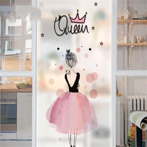 Waterproof Window Film Pink Lovely Woman Home Frosted Opaque Abrasive Static Privacy Balcony Bathroom Decals Glass Sticker New