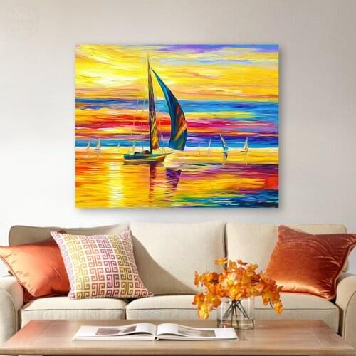 Painting by numbers art paint by number Diy European sunset sailing landscape painting background wall hand-painted filling de