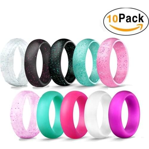 10 Color Trend Jewelry Silicone Ring Glitter Womens Ring Sporty Round Unisex Rings 5.7mm Wide size 4 5 6 7 8 anillos mujer