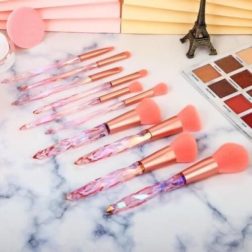 10Pcs Faux Crystal Transparent Diamond Fan-shaped Brushes Women Makeup Tools Set кисти для макияжа