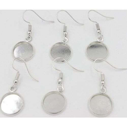 12pcs/Lot 12mm Silve Cabochon Cameo Blank Base Settings findings Ear Hook Earring For Jewelry Making Supplies DIY