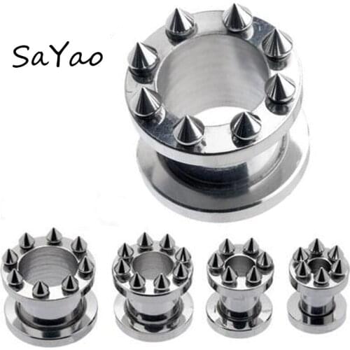 2pcs, choose size 5-18mm Fashion Wholesale Spike ear tunnel punk Rivet Flesh Tunnel Ear Plugs Ear Expander