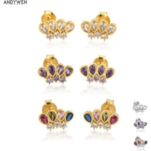 ANDYWEN 925 Sterling Silver Four Oval Stud Earring Piercing Three Color Luxury Fashion Fine Jewelry For Women Wedding Gift
