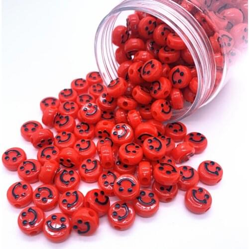30pcs 10mm Red Simulation Smiley face Acrylic Shape Spacer Beads For DIY Handmade Jewelry Accessories Make#07