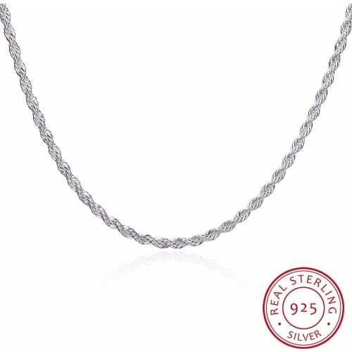 Lekani Mens Fine Jewelry 4mm 16" 18" 20" 22" 24'' 60cm 925 Sterling Silver Necklace Twisted Chain Colar De Prata Free Shipping